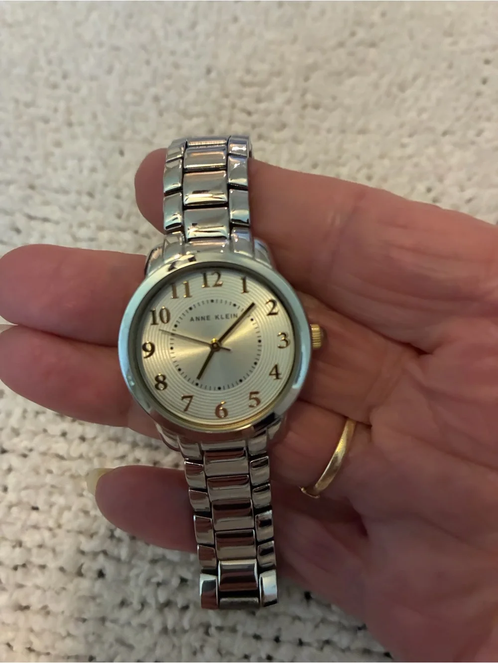 LAST DAY Anne Klein Silver Tone Women's Bracelet Watch with Champagne Dial